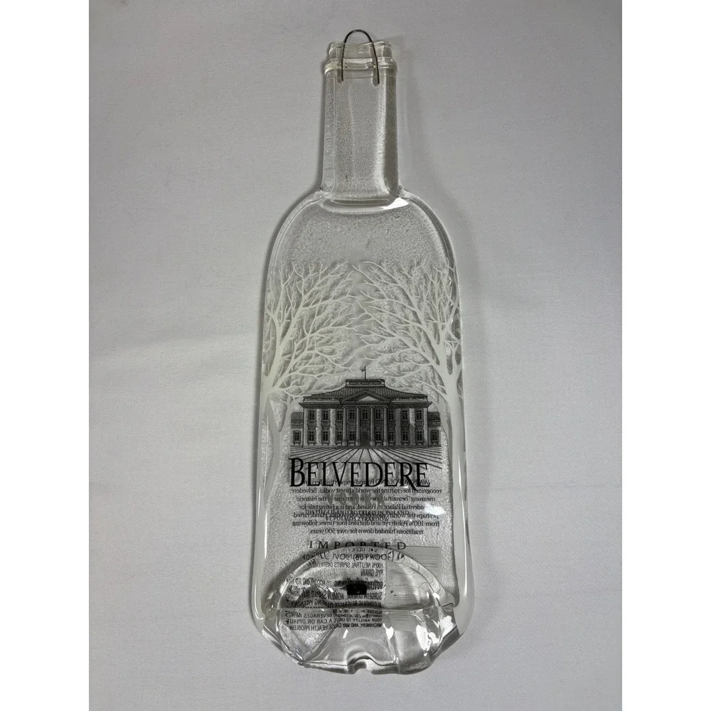 Vtg Belvedere Vodka Slumped Glass Bottle Tray Upcycled‎ Melted Serving Dish MCM